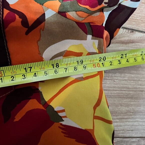 Fun 2 Fun Orange Sheer Top Size L Rolled Tap Long Sleeve Artsy Printed Business - Picture 4 of 5